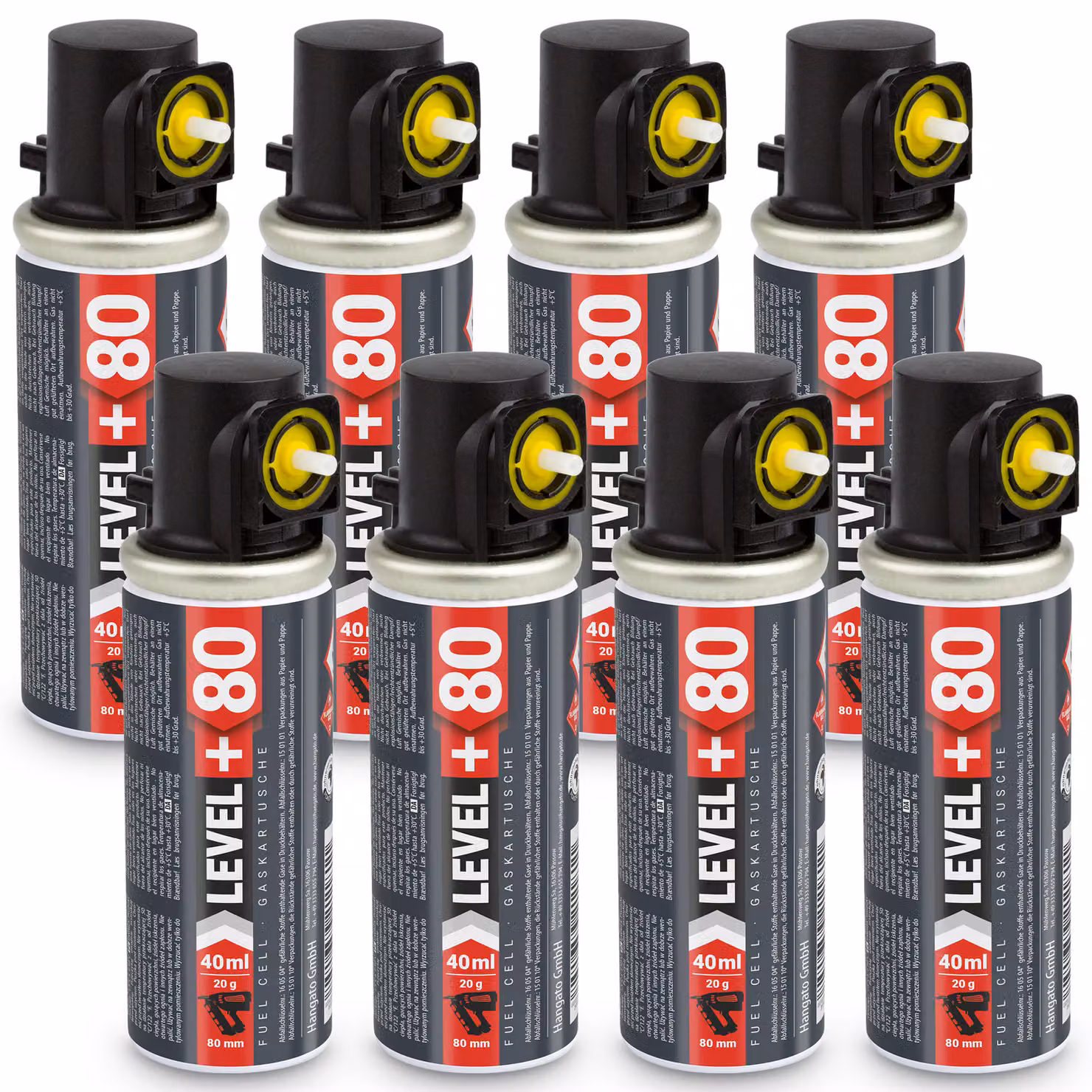LEVEL+ Cartuccia di ricambio, confezione da 8 pezzi, 20 grammi/40 ml/80 mm, compatibile con Stiftnagler L+80