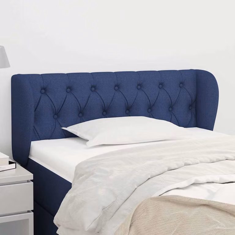 Testiera ad orecchio vidaXL in tessuto blu con struttura in legno L: 93 cm, P: 23 cm, H: 78-88 cm