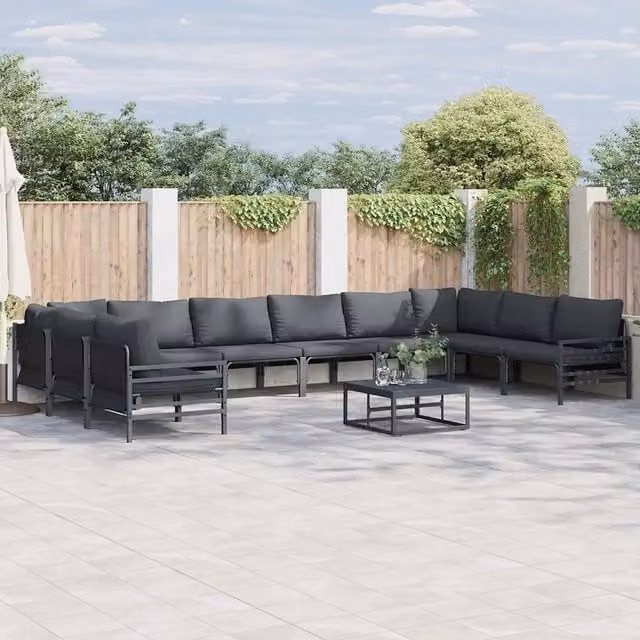Set Divano da Giardino a L vidaXL in Acciaio Antracite con Cuscini e Tavolino da 10 Pezzi – 1