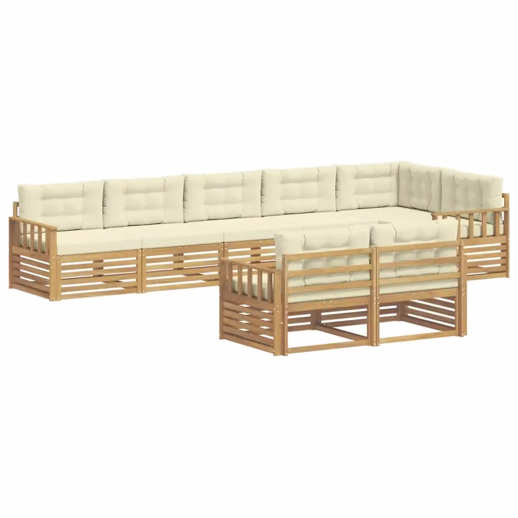 Set di divani da esterno a L con 8 pezzi vidaXL in legno di acacia, colore bianco e beige – 2