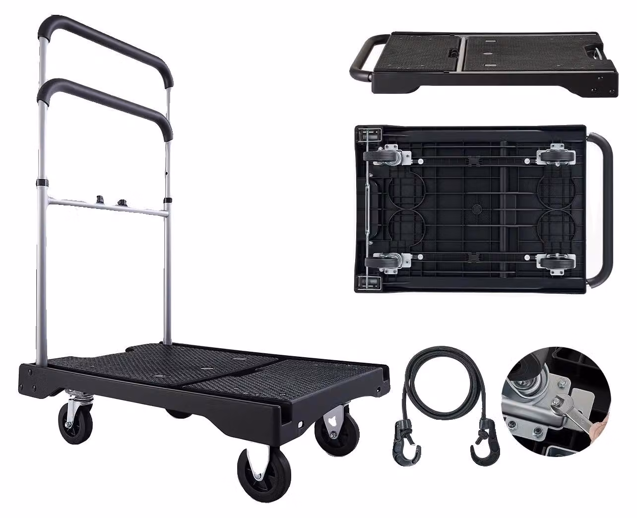 Carrello trasportatore a piattaforma, con maniglia regolabile, capacità di carico 150 kg, 330 libbre