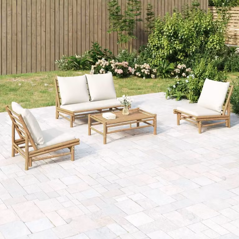 Maison Exclusive - Set da giardino da 4 pezzi con cuscini color bianco crema in bambù