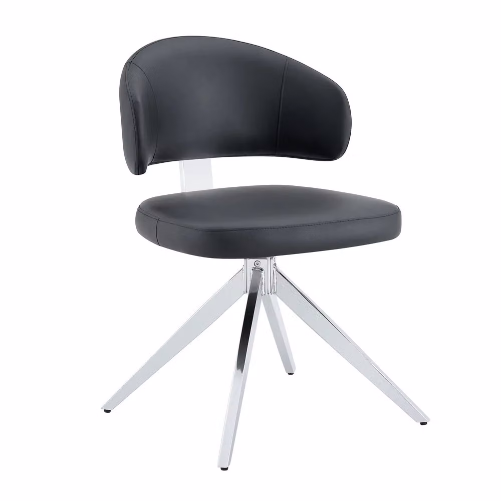 Sedia da ufficio girevole 360 Minimal nera con struttura in metallo e seduta imbottita in ecopelle o tessuto – 2