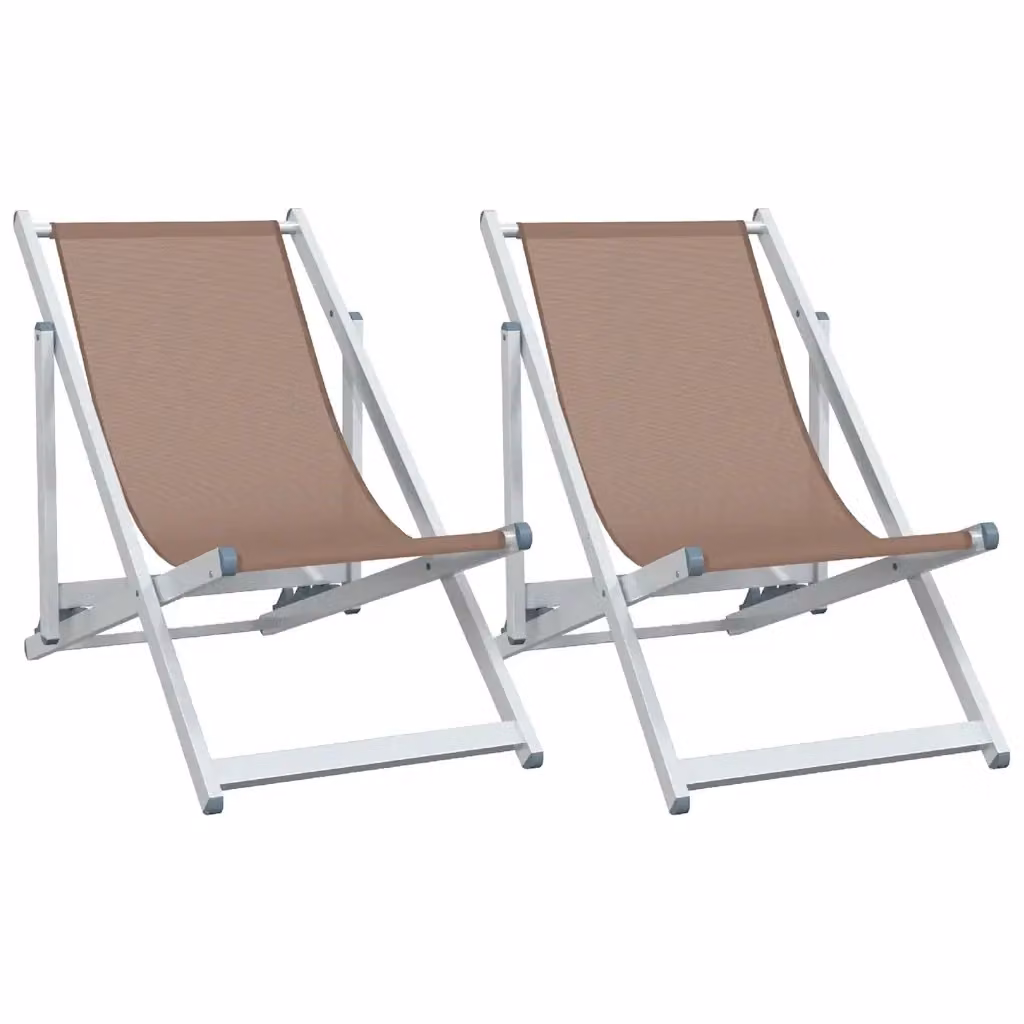 Set di 2 sedie pieghevoli vidaXL in alluminio verniciato a polvere e textilene marrone per giardino e terrazza – 2