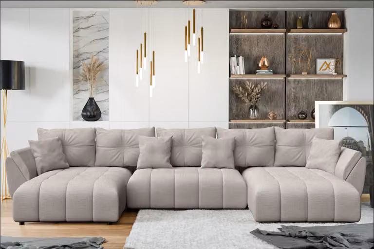 AX LIVING divano a U con funzione letto Antalya 382 cm beige