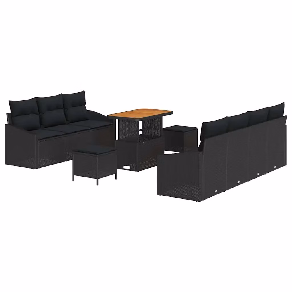 Set Divano da Giardino vidaXL 10 Pezzi a Forma di L in Polyrattan Nero con Cuscini e Tavolino – 2