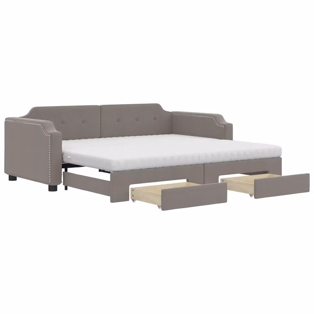 Divano Letto Estraibile con Cassetti vidaXL in Tessuto Beige o Grigio per Soggiorno e Camera da Letto L/P/H: 223 x 110 x 66,5 cm, Dimensioni Letto: 100 x 200 cm – 2