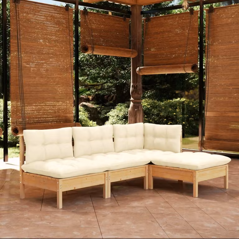 Maison Exclusive - Set Salotto da Giardino 4 pz con Cuscini Crema in Legno di Pino