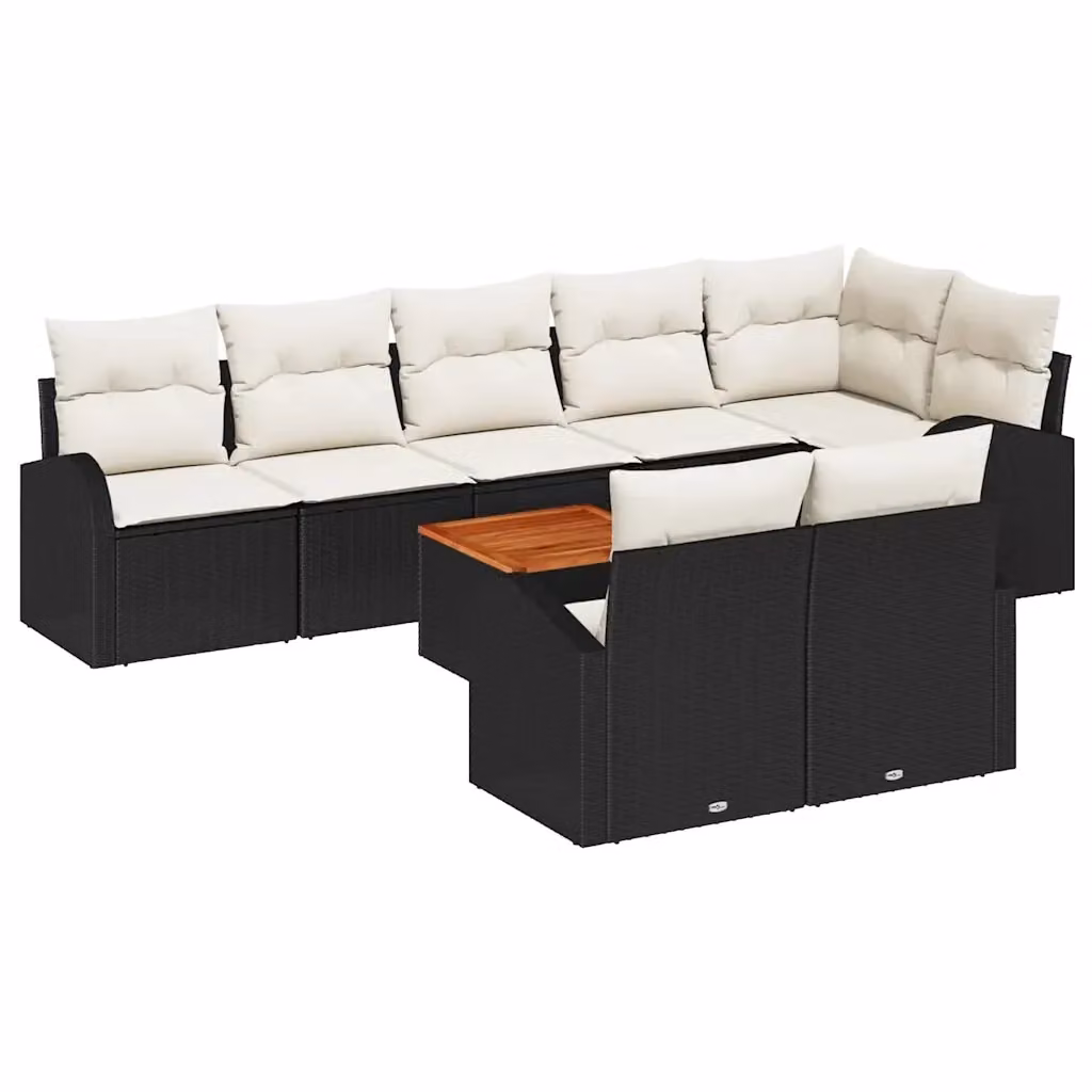 Set Divano da Giardino vidaXL in Polyrattan Nero con Cuscini e Tavolino da Esterno 9 Pezzi – 2