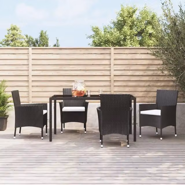 Set di 4 sedie da giardino vidaXL in polyrattan nero con cuscini e braccioli