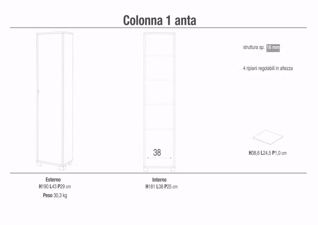 Mobile colonna portaoggetti SARMOG con 1 anta e ripiani interni, colore Ossido nero e Noce Stelvio, L: 43 cm, P: 29 cm, H: 190 cm – 2