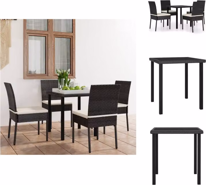 vidaXL Set da pranzo da giardino 5 pezzi in poly rattan nero - Set di mobili da giardino