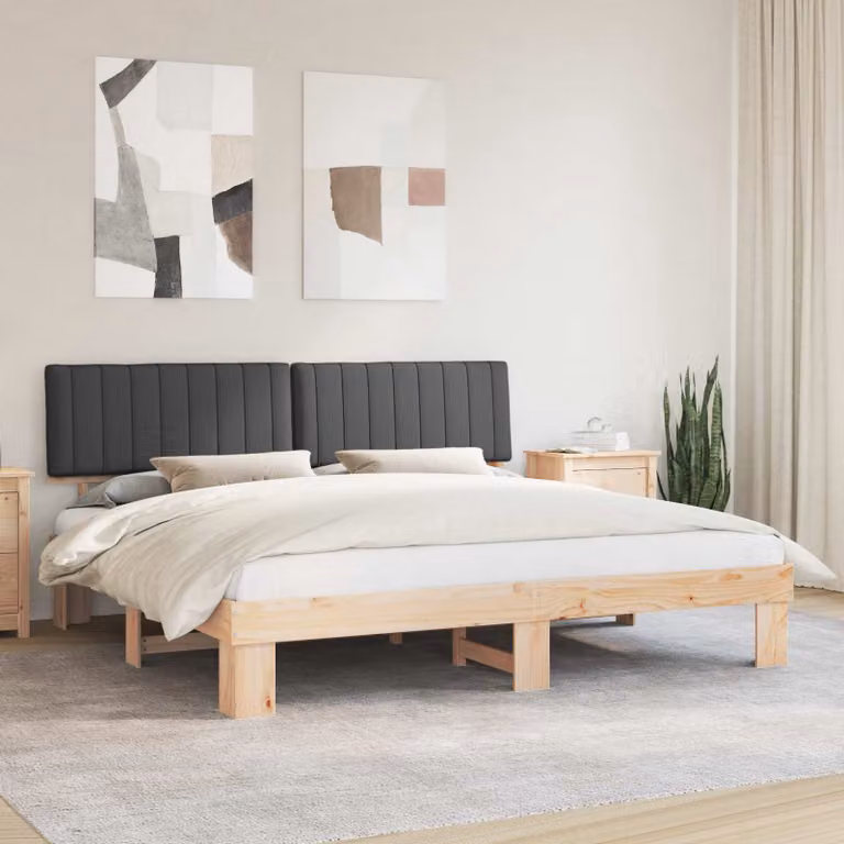 Letto moderno vidaXL con testiera rivestita in tessuto grigio e struttura in legno di pino L/P/H: 200 x 211 x 206 cm