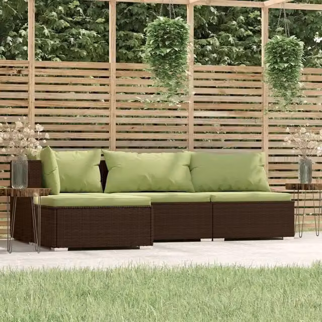 Set Mobili da Giardino 4 pz con Cuscini in Polyrattan Marrone 317556