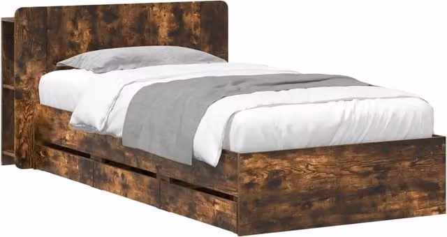 Letto singolo | Letto per adulti | Telaio del letto con storage Rovere Fumo 75 x 190 cm
