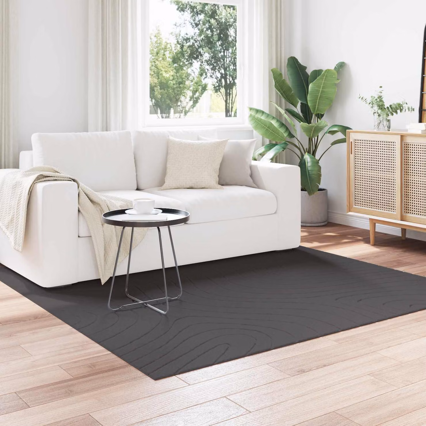 Tappeto vidaXL PALMERAS per interno ed esterno, design moderno astratto, colore Antracite, Lavabile e Antiscivolo, L/P: 120 x 120 cm