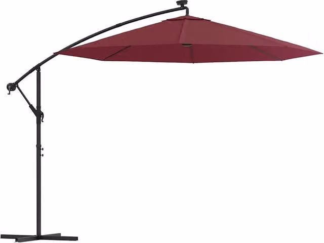 Ombrello a sbalzo con LED e palo in acciaio rosso vino, diametro 300 cm – 1