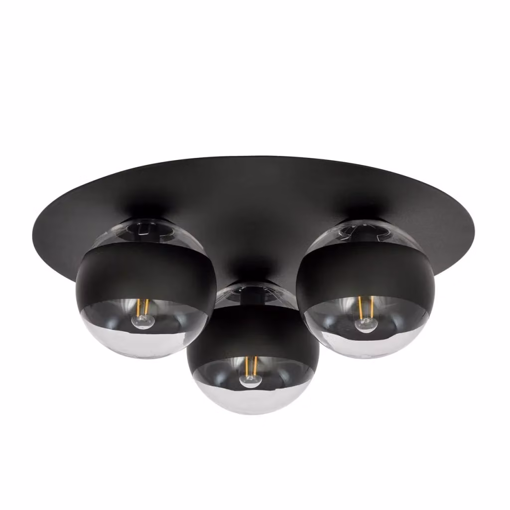 Plafoniera Emibig Solar con 3 luci E14 in metallo e vetro nero e trasparente, design moderno e dimmabile – 2