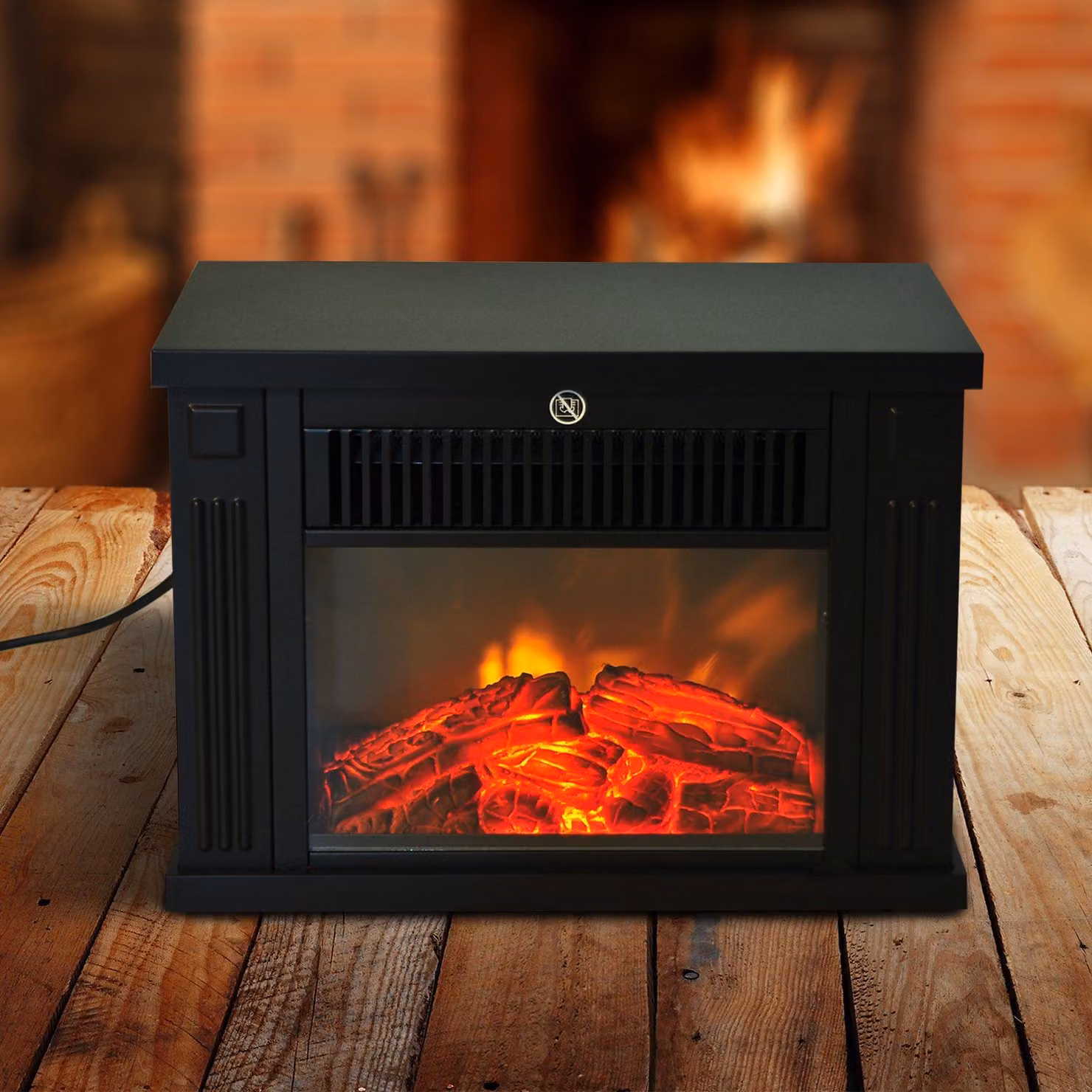Camino Elettrico da Tavolo HOMCOM con Effetto Fiamma e Potenza Regolabile 600/1200W, Nero – 2
