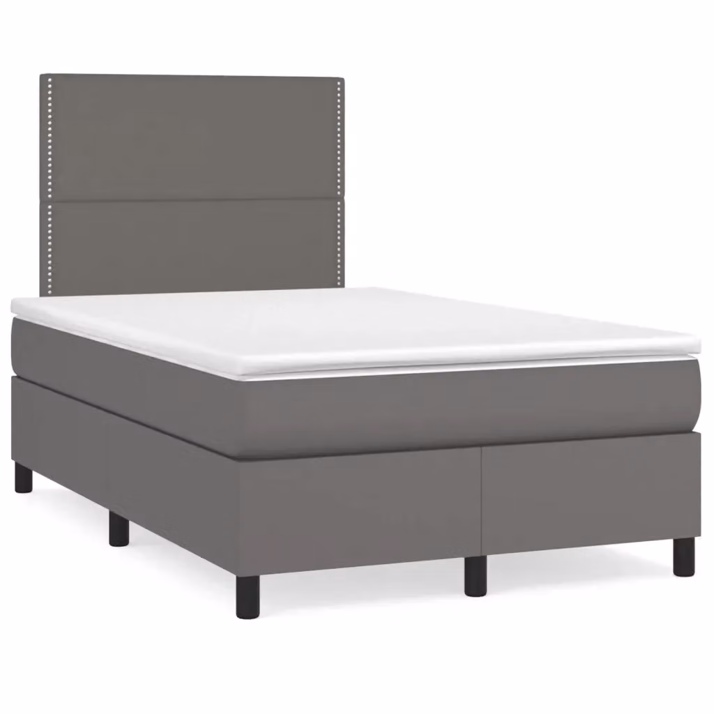 Letto a molle con materasso ibrido vidaXL in similpelle grigia e bianca L/P/H: 200 x 120 x 128 cm – 2