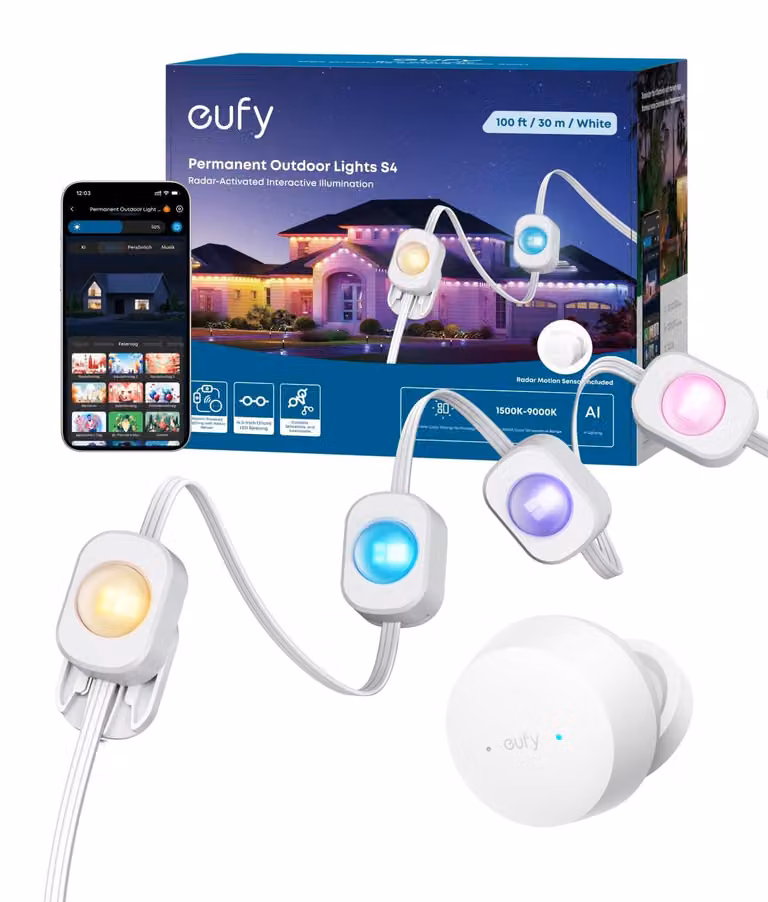 Eufy Permanent Outdoor Lights S4, Catena luminosa decorativa, Multicolore, Plastica, IP67, Flessibile, 72 lampadine