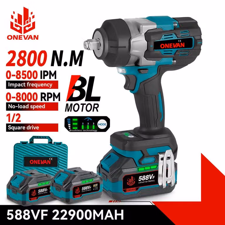 Chiave ad impulsi elettrica - Potenza: 2800 W - Attacco: 1/2 pollice - Batteria: 18V - Motore brushless - Ideale per il fai-da-te e l'edilizia