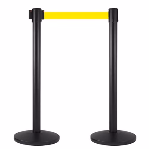 2 Colonnine Tendinastro 3 metri in Metallo Nero Opaco Ø36x101 cm Nastro Giallo