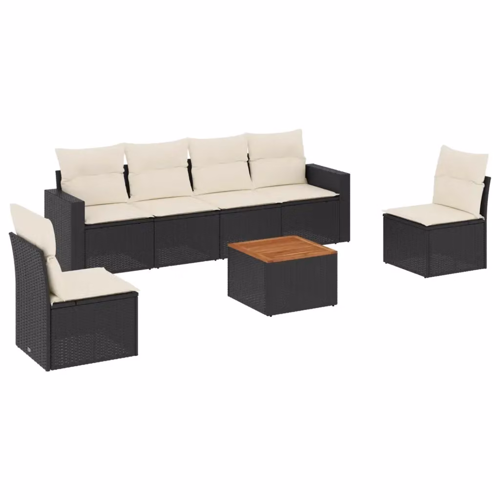 vidaXL Set Divani da Giardino in Polyrattan con Cuscini 7pz Nero – 2