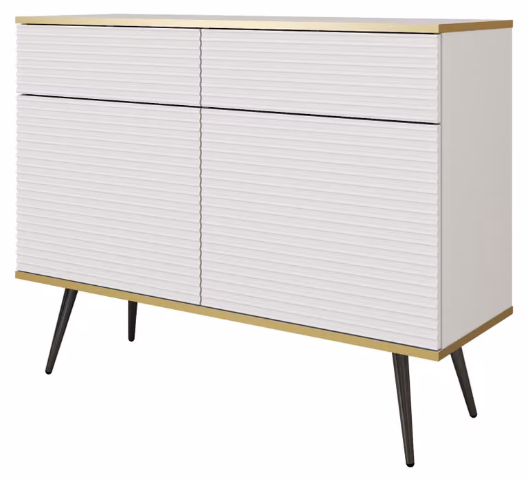 Credenza glamour bianca con gambe nere, 107 x 85 x 39