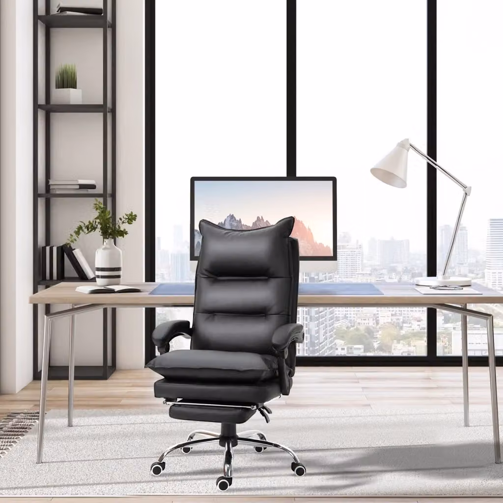 EasyComfort Poltrona da Ufficio Ergonomica in Finta Pelle Nera con Poggiapiedi, Schienale Alto Reclinabile e Altezza Regolabile – 2