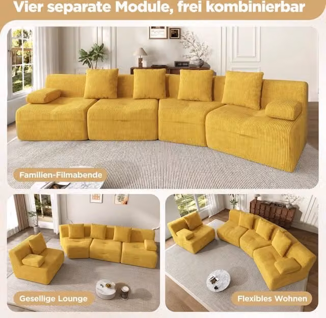 Divano 4 posti modulare ¨C Minimal ¨C Cordstoff, senza montaggio, portata 400kg