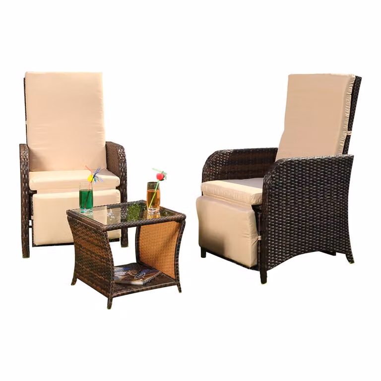 Melko Set di sedute 2 poltrone Tavolo Mobili da giardino in polyrattan Set da pranzo - Marrone