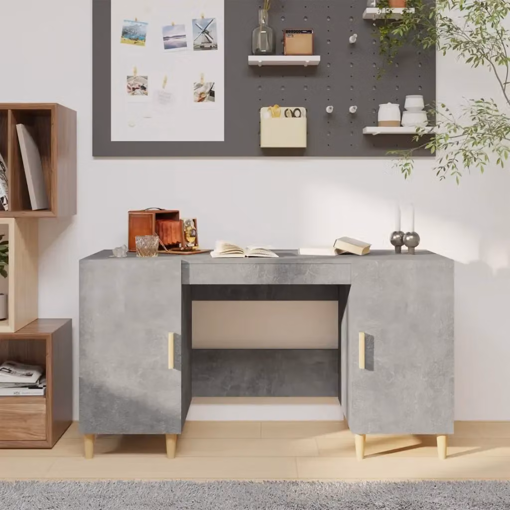 Scrivania da ufficio minimalista in legno grigio L: 140 cm, P: 50 cm, H: 75 cm – 2
