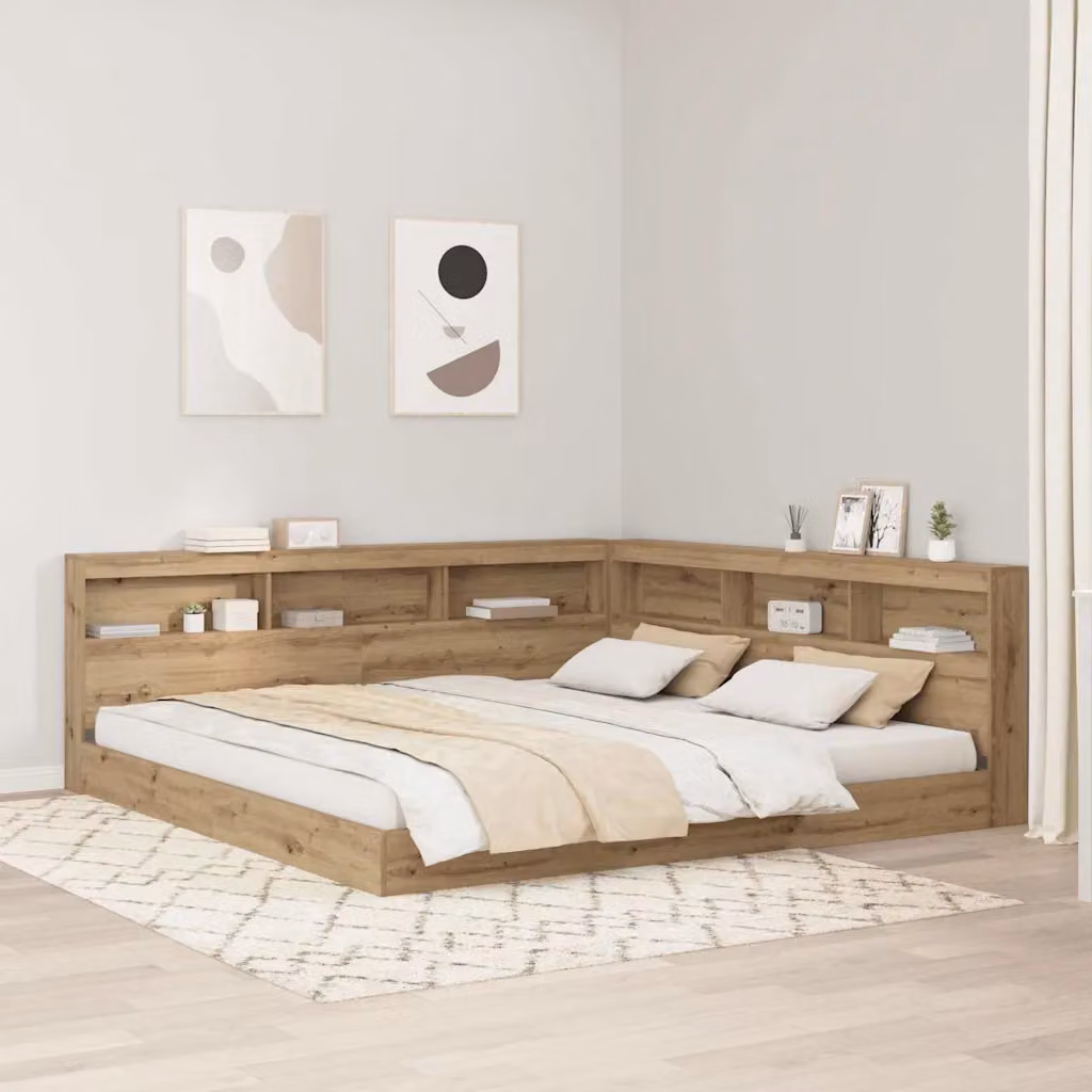 Testata letto con contenitore vidaXL in legno e metallo marrone con ripiano integrato e porta USB L: 217,5 cm, P: 20,2 cm, H: 76,5 cm