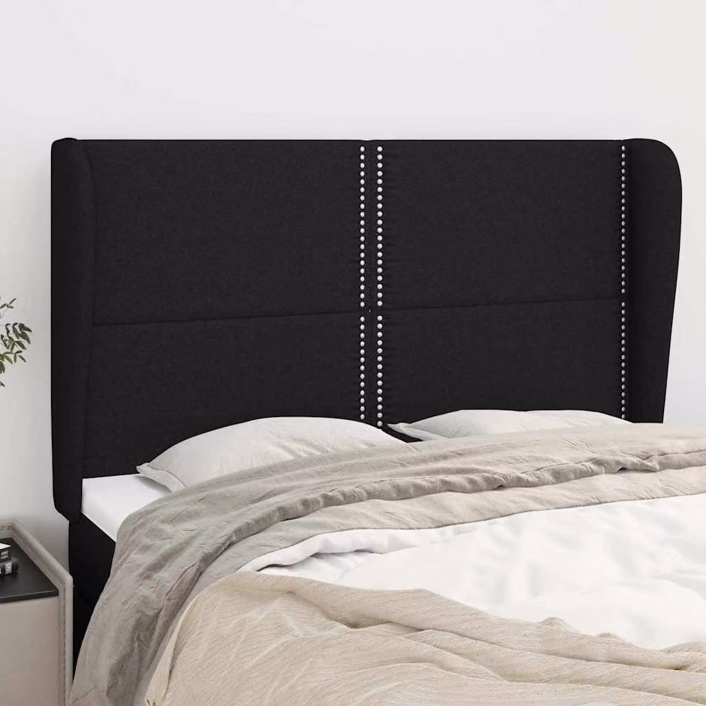 Testiera ad orecchio vidaXL in tessuto nero con struttura in legno L: 147 cm, P: 23 cm, H: 118/128 cm