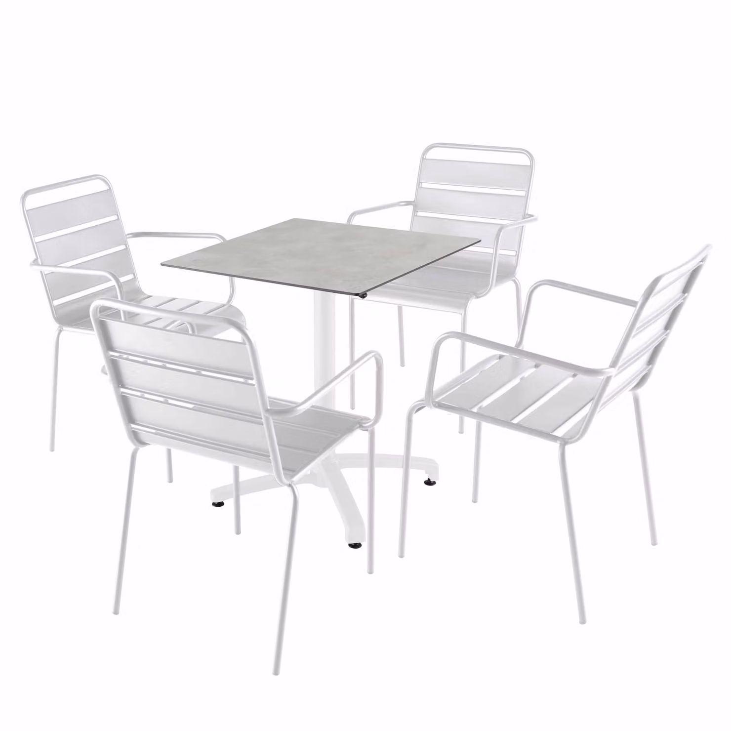 Tavolo reclinabile 70cm in grigio chiaro con 4 sedie in metallo bianco - Oviala Opéra