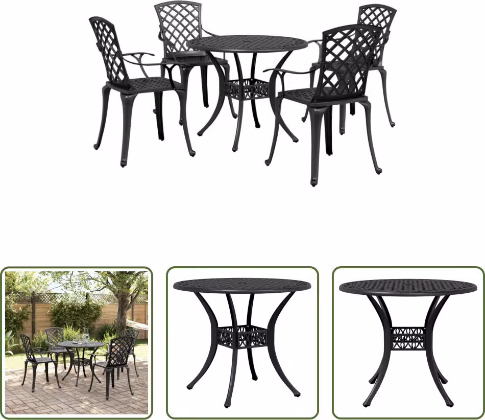 The Living Store Set da pranzo da giardino 5 pezzi in alluminio fuso nero
