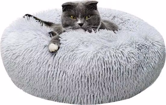 Letto per cani e gatti 40 cm rotondo in peluche morbido antiscivolo lavabile (S ~ grigio chiaro)