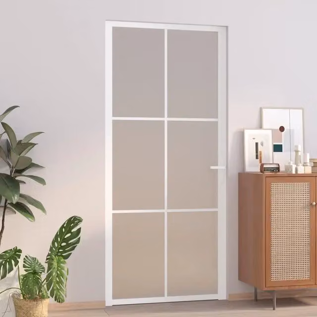 Porta Interna Scorrevole vidaXL in Vetro Trasparente e Alluminio Bianco, L: 93 cm, H: 201,5 cm – 1