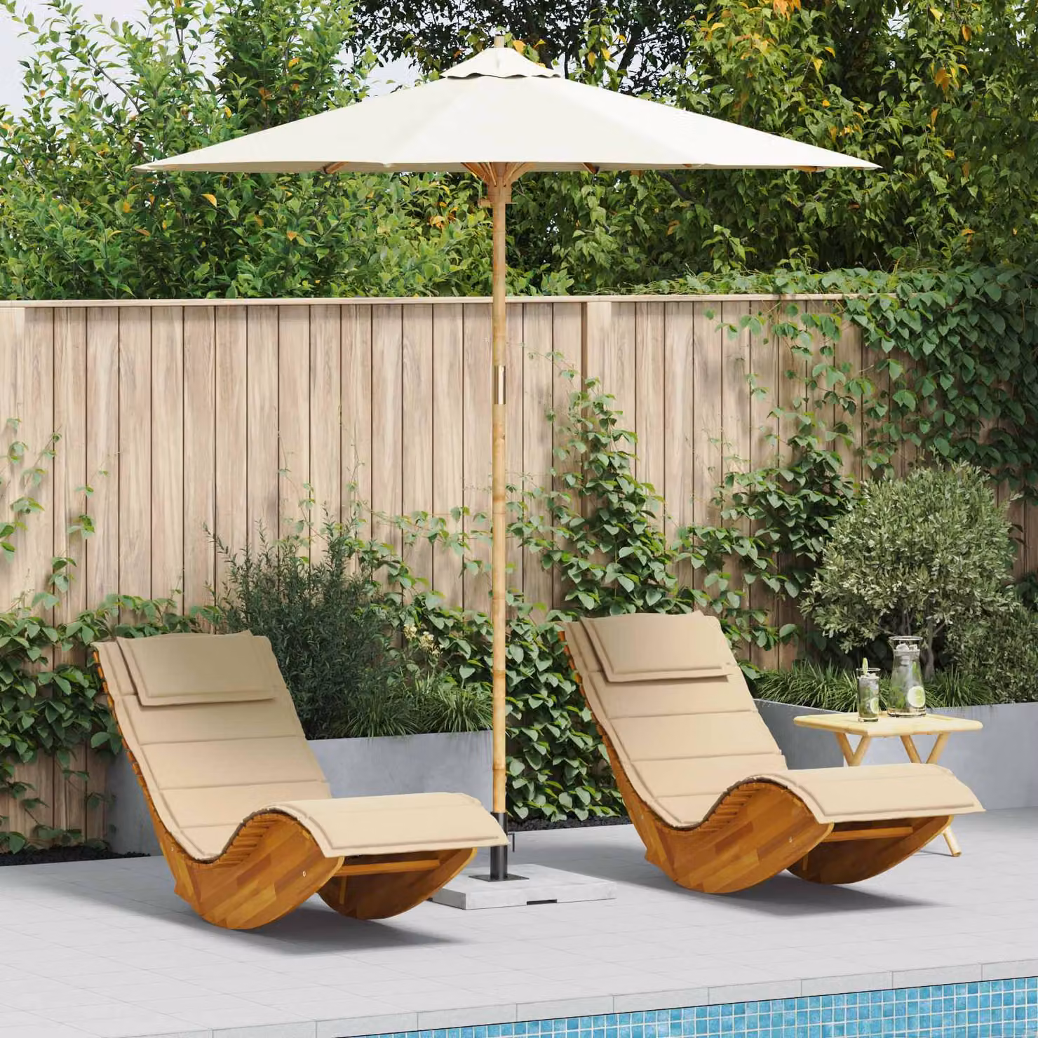 Ombrello da giardino rotondo vidaXL in bambù e poliestere, colore bianco crema, Ø 240 x H 260 cm
