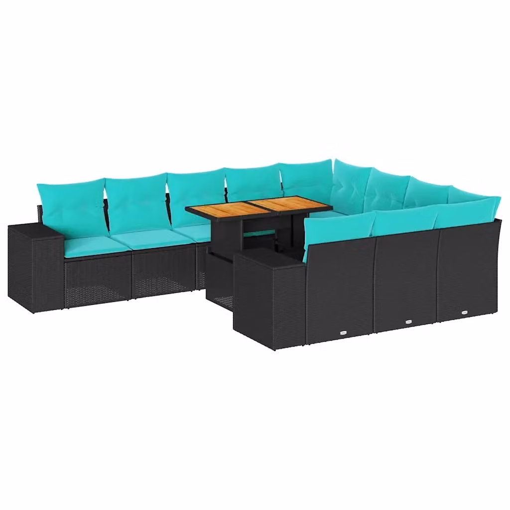 Set di Divani da Giardino vidaXL a Forma di U composto da 11 Pezzi con Cuscini Blu e Nero in Polyrattan e Acciaio con Tavolino da Esterno – 2