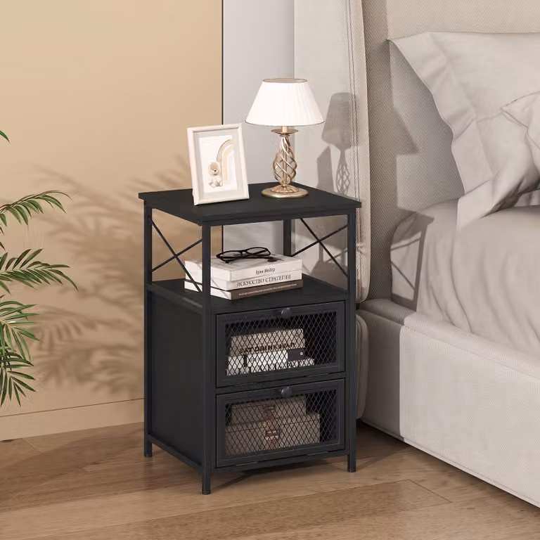 Comodino Costway con 2 ante ribaltabili per camera da letto, soggiorno o ufficio, colore nero e finitura opaca