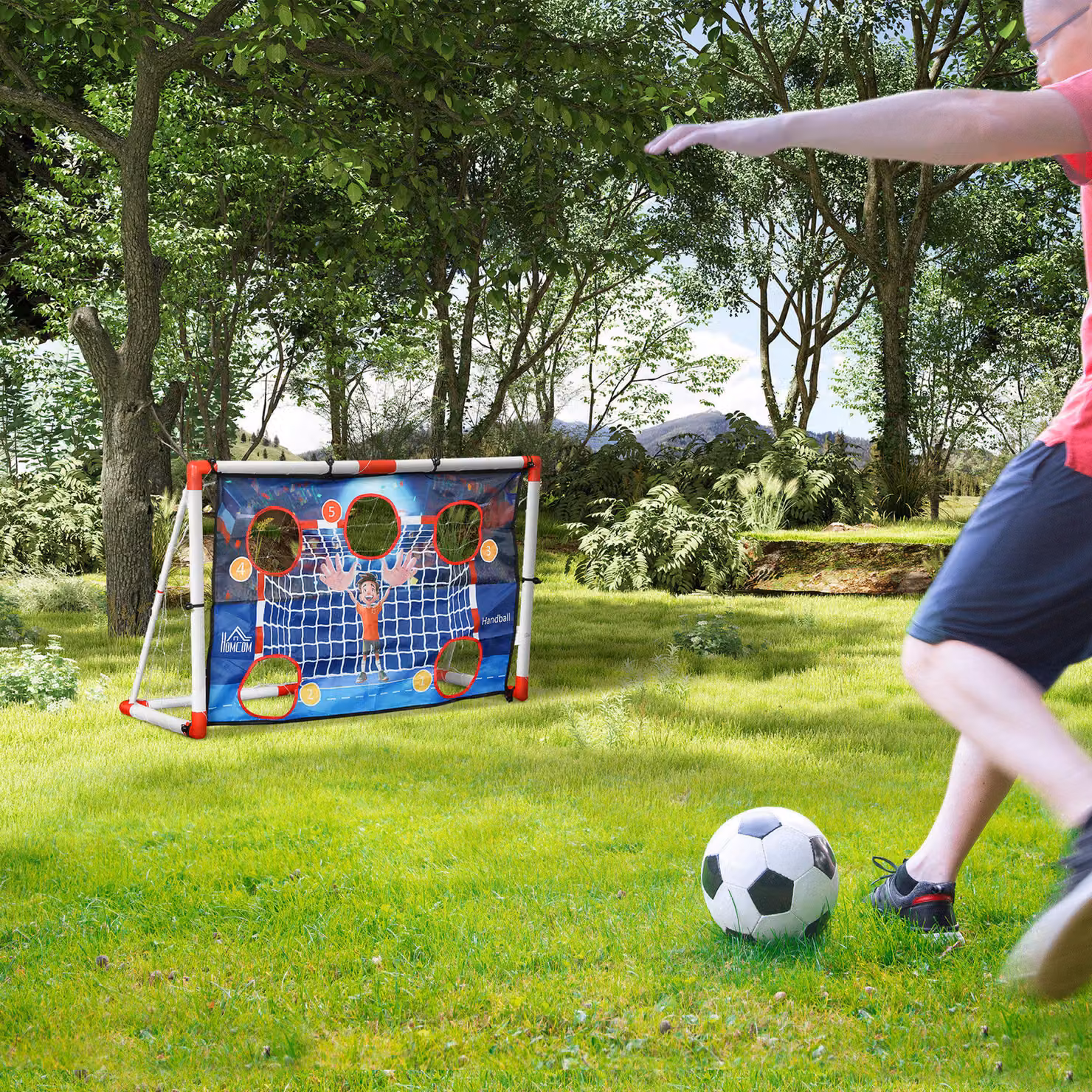 HOMCOM Campo da pallamano per bambini all'aperto con 5 zone bersaglio, pallone gonfiabile e pompa, bianco e multicolore, L: 116 cm, P: 48 cm, H: 76 cm – 2