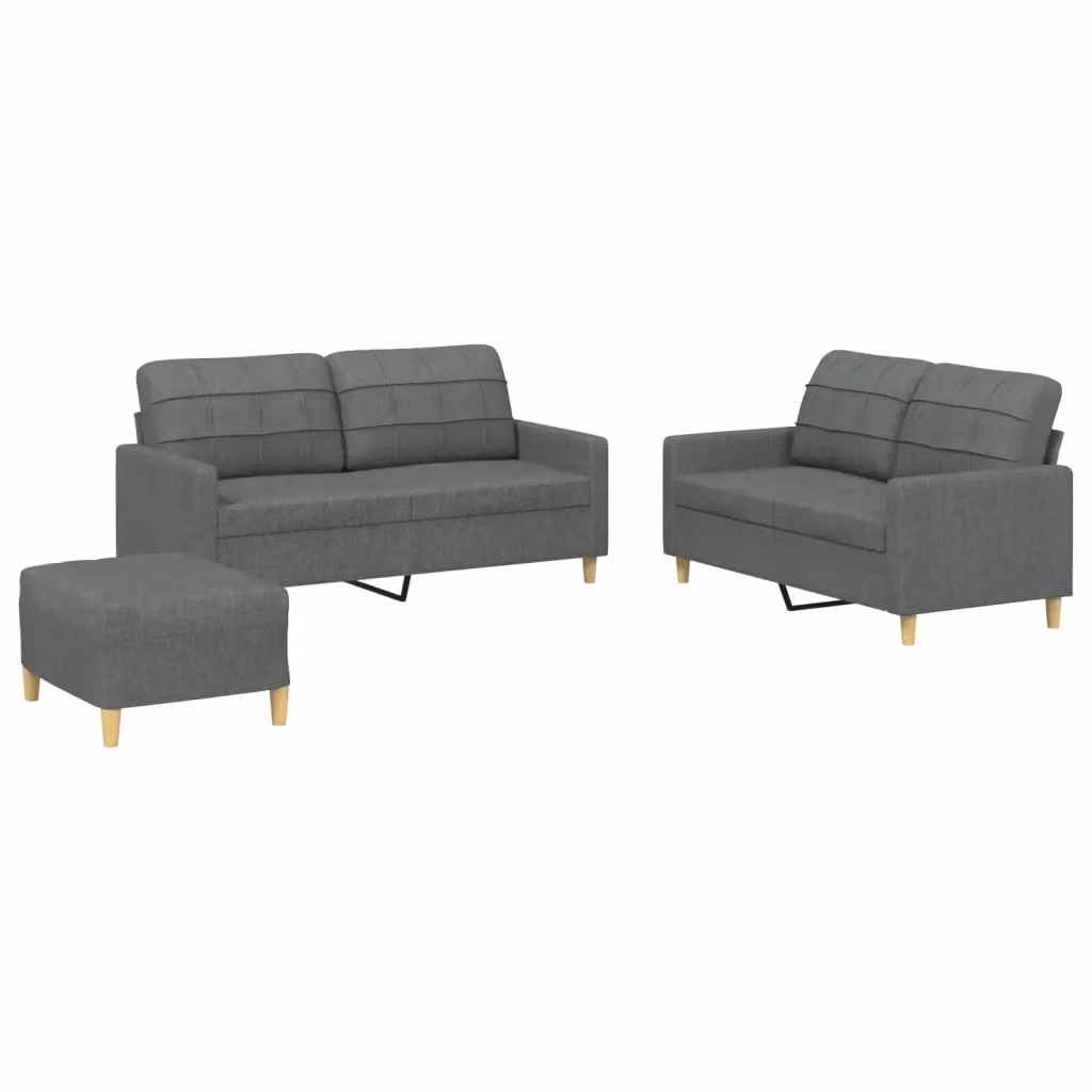 Set di divani 3 pezzi vidaXL in tessuto grigio con cuscini per soggiorno in stile moderno – 2