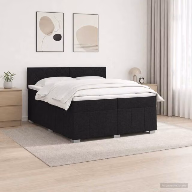 Letto box spring ibrido vidaXL con materasso a molle insacchettate e base contenitore, rivestimento in tessuto nero, L/P/H: 200 x 200 x 100,5 cm