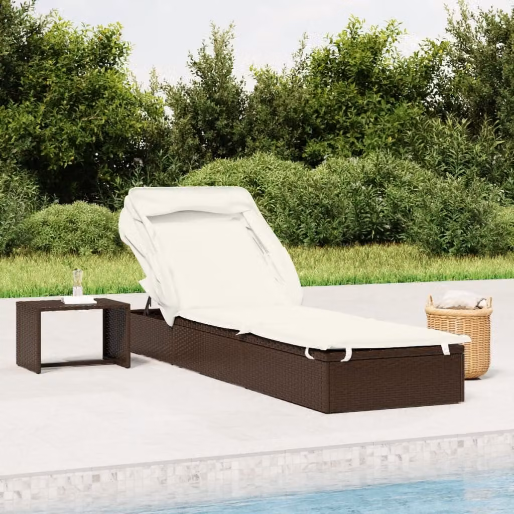 vidaXL Lettino in Polyrattan Marrone con Tetto Pieghevole e Poggiatesta Regolabile L: 213 cm, P: 63 cm, H: 97 cm