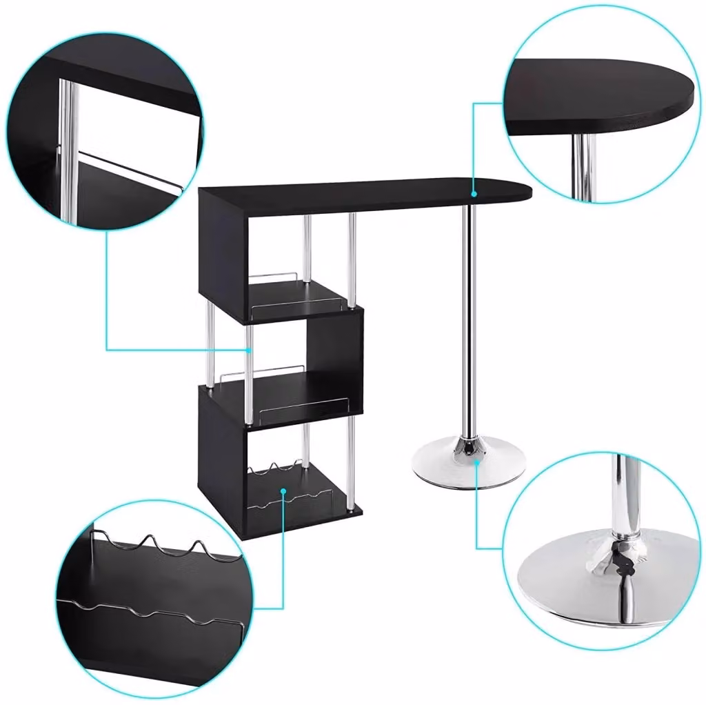 Tavolo da bar moderno Shoptrum con tre ripiani in MDF e metallo, bianco e nero, L: 105 cm, P: 40 cm, H: 100 cm – 2