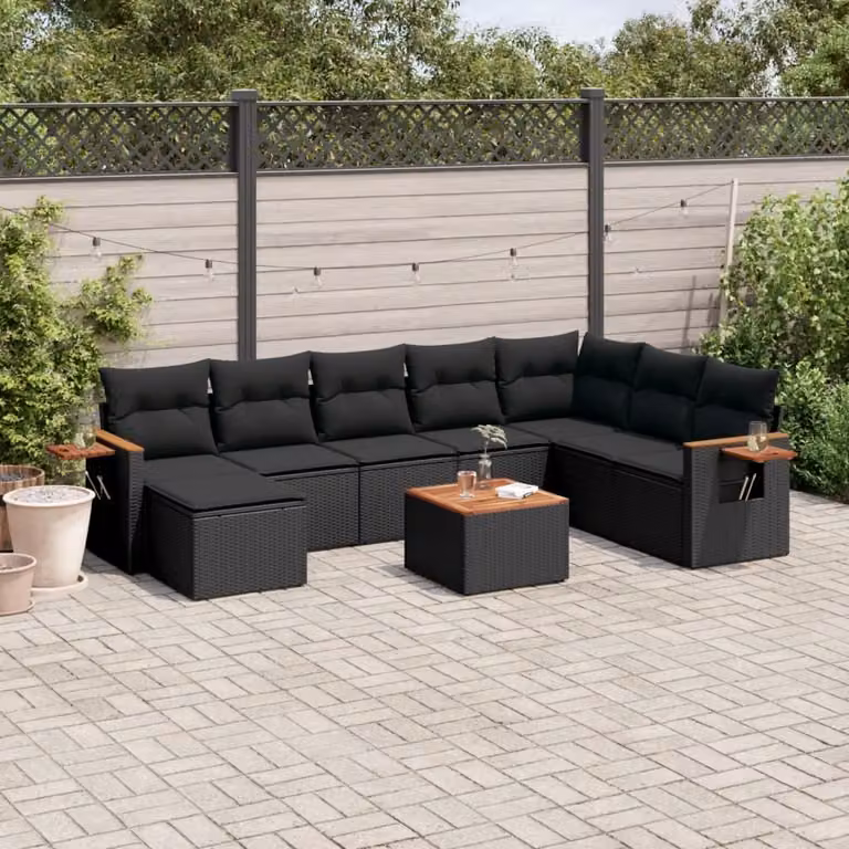 Maison Exclusive - Set da giardino 9 pezzi con cuscini in polyrattan nero
