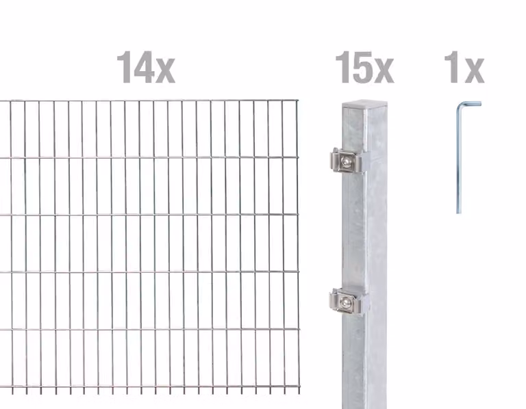 Alberts 656935 Recinzione a doppia rete metallica come set completo di 30 pezzi, zincato a caldo, altezza 120 cm, lunghezza 28 m