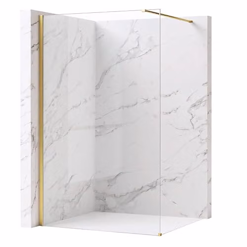 Rea - Parete Doccia Flexi, Oro Spazzolato 140, Walk-In Senza Piatto Doccia, Vetro Di Sicurezza Temperato Trasparente 8mm, 120 X 140 X 195 cm